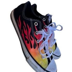 Converse Kids Shoes Black and Yellow with Red Flames